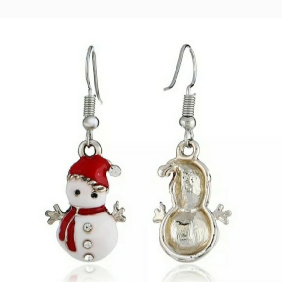 Red & White Winter Snowman Dangle Drop Earrings - Picture 7 of 8